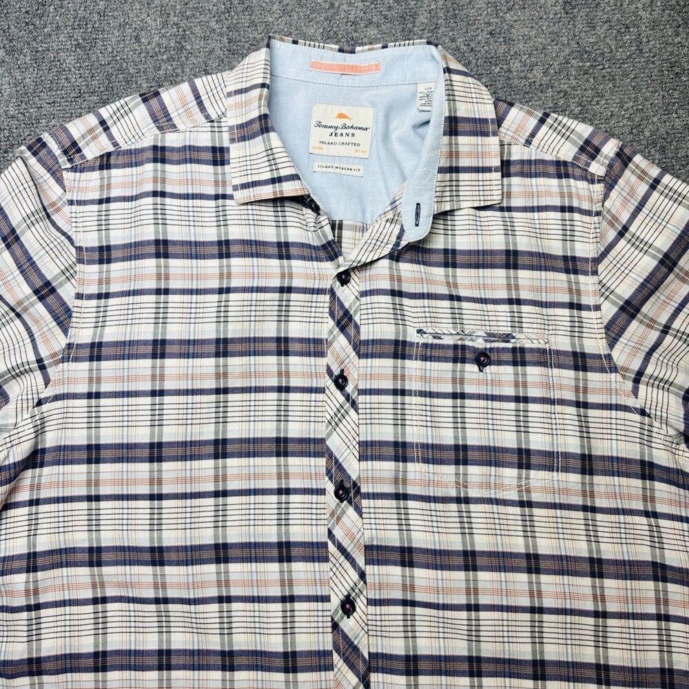 Tommy Bahama Island Modern Shirt Mens L Plaid Tencel Lyocell Button Up
